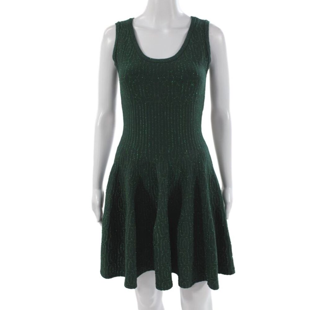 Alaia Womens Fit & Flare Tank Dress Green Knit Sleeveless Round Neck Size S